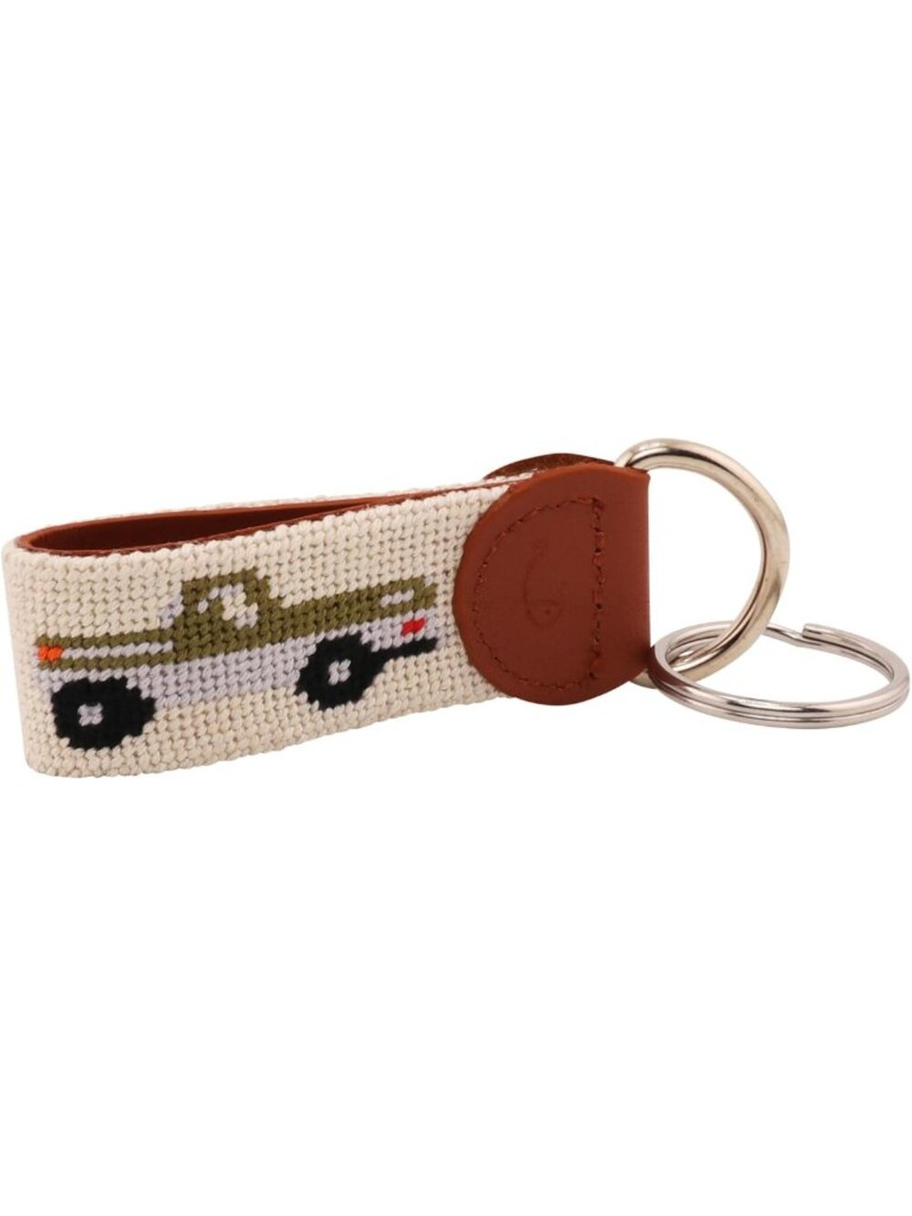 Hand-Stitched Leather Needlepoint Key Fob | Unique Key Chain Accessory - Picture 5 of 7